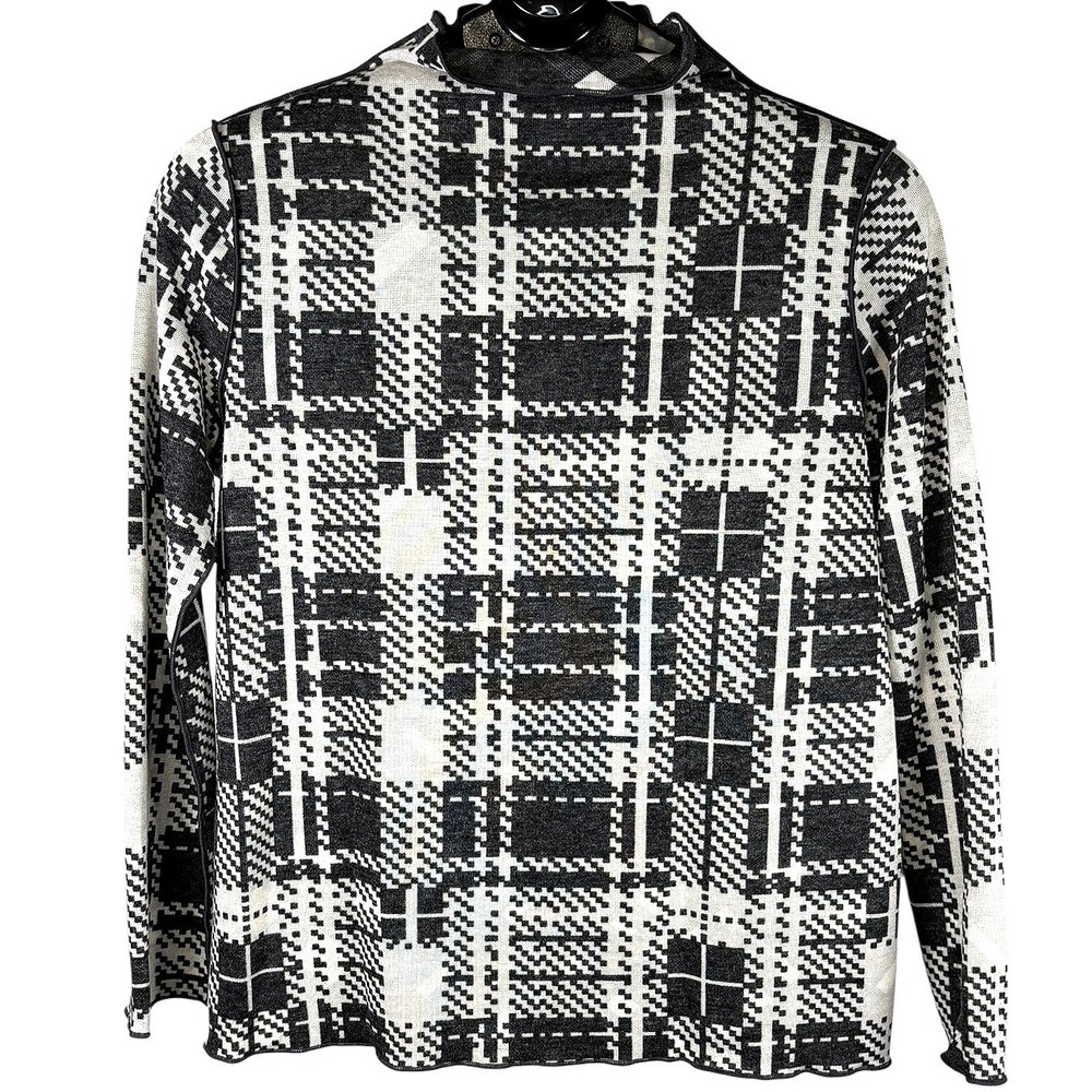 Trisha Tyler Womens Plaid Mock Neck Knit Sweater Black White  Lightweight